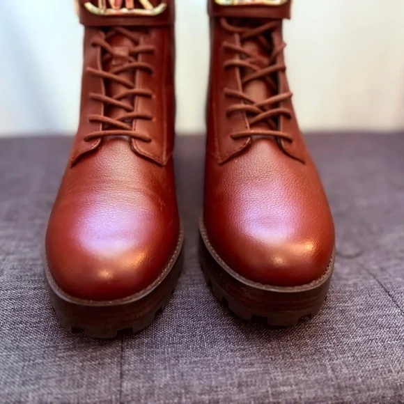 MICHAEL Michael Kors Kincaid Combat Boot Lace Up Bootie Merlot SZ8 - Picture 8 of 13